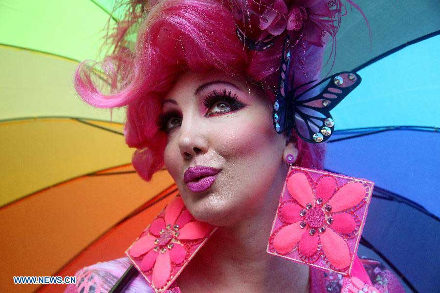 A resident attends the 17th Gay Pride Parade in the city of Sao Paulo, Brazil, on June 2, 2013. (Xinhua/Rahel Patrasso)