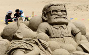 Sand sculptures at scenery spot of Qinghai Lake