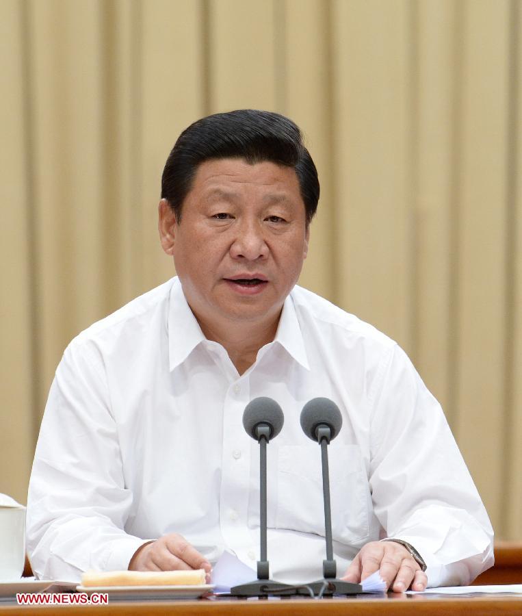 Xi Jinping, general secretary of the Central Committee of the Communist Party of China (CPC) and Chinese president, addresses a conference to deploy a CPC campaign aimed at boosting ties between CPC members and the public, in Beijing, capital of China, June 18, 2013. (Xinhua/Liu Jiansheng)