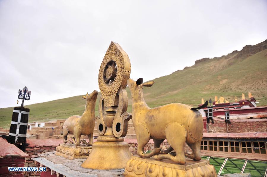 Photo taken on June 26, 2013 shows a view of the Naimu Temple in Zharen Town of Anduo County, southwest China's Tibet Autonomous Region. The Naimu Temple, built in 1840, belongs to the Gelugpa sect of the Tibetan Buddhism.[Photo/Xinhua]