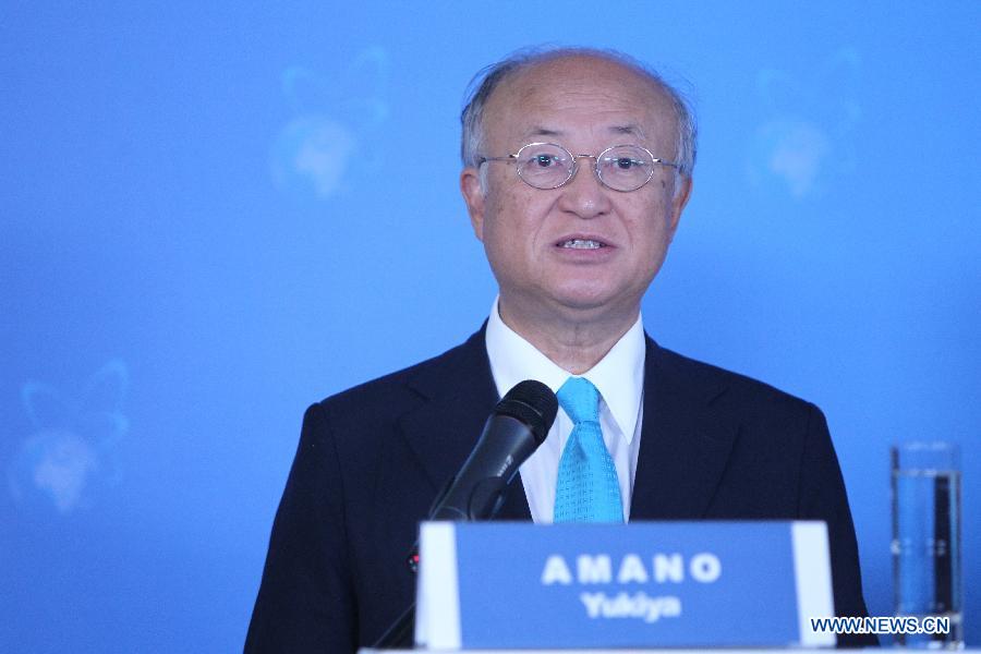 Yukiya Amano, director general of the International Atomic Energy Agency (IAEA), speaks during a three-day ministerial conference on nuclear energy in St. Petersburg, Russia, on June 27, 2013. The world should make every effort to restore public confidence in nuclear energy and enhance its safety and sustainability, said Yukiya Amano on Thursday. (Xinhua/Lu Jinbo)