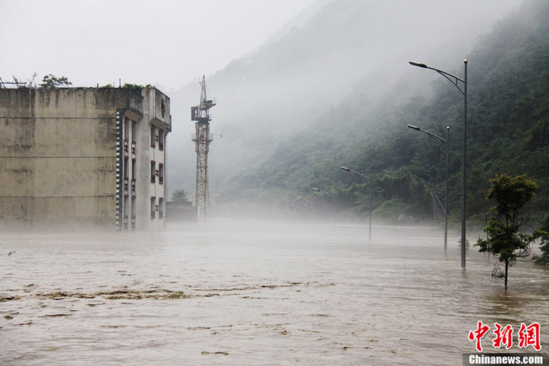 Heavy rain hit Beichuan county, northwest China’s Sichuan province.(Photo/CNS)