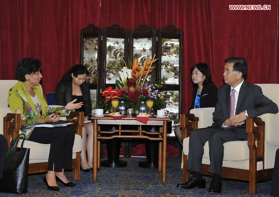 Acting as special representative of Chinese President Xi Jinping, Vice Premier Wang Yang (1st R) meets with U.S. Commerce Secretary Penny Pritzker (1st L) in Washington, the United States, July 12, 2013. (Xinhua/Fang Zhe) 