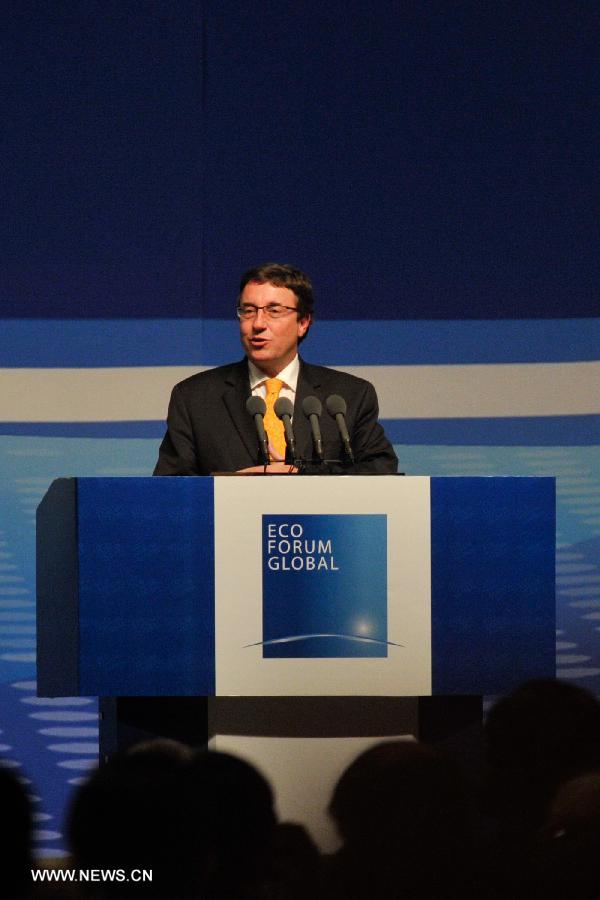 UN Environment Program (UNEP) Executive Director Achim Steiner addresses the opening ceremony of the Eco Forum Global Annual Conference Guiyang 2013 in Guiyang, capital of southwest China's Guizhou Province, July 20, 2013. Over 2,000 participants from home and abroad attended the conference themed on "Building Eco-Civilization: Green Transformation and Transition". (Xinhua/Ou Dongqu) 