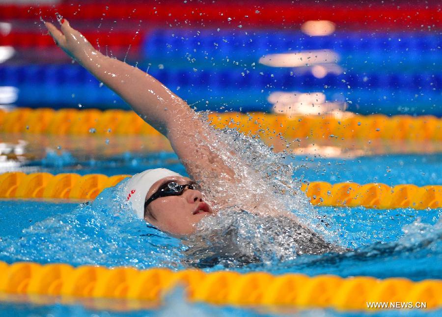 China's Ye Shiwen competes in the heats of the women's 200m individual medley swimming event on day 9 of the FINA World Championships at Palau Sant Jordi in Barcelona on July 28, 2013. (Xinhua/Guo Yong) 