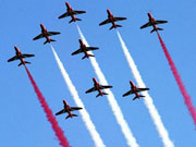 British Royal Air Force Red Arrows Aerobatic Display Team perform in Doha