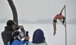 Pole dancing team show their moves in snow