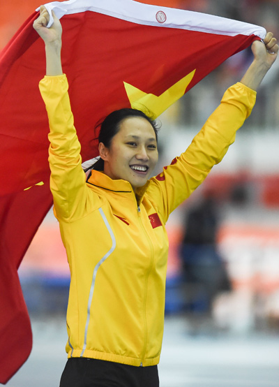 China's Zhang wins Olympic 1,000m speed skating gold